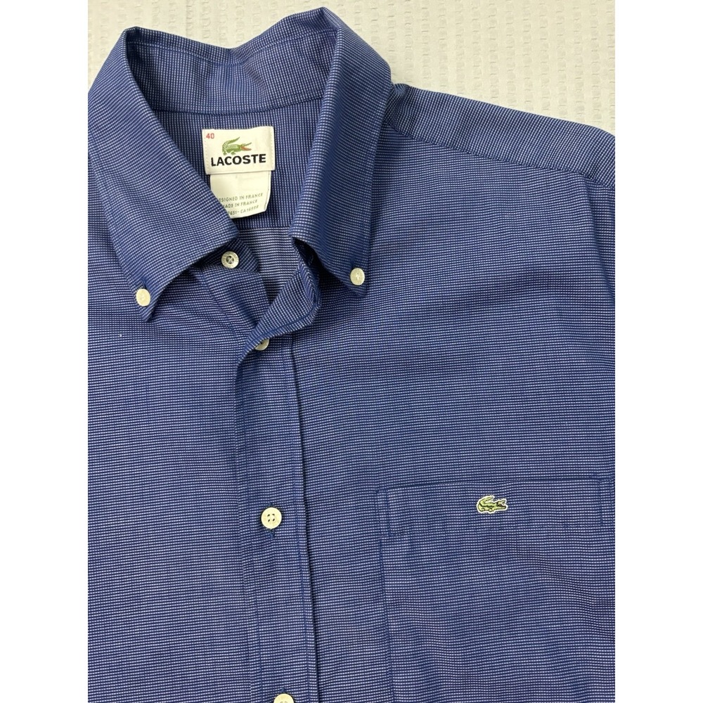 Lacoste Blue Micro Stripe Button Down Shirt Men's Size 40 (M) Cotton Classic0279